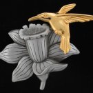 JJ Signed Hummingbird and Daffodil Trembler Brooch Bro2069