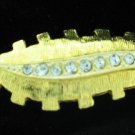 Vintage Gold Tone Leaf with Row of Clear Rhinestones Bro2034