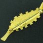Vintage Gold Tone Leaf with Row of Clear Rhinestones Bro2034