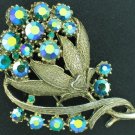Glizty Green Aurora Borealis Rhinestone Vintage Brooch Bro2037