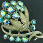 Glizty Green Aurora Borealis Rhinestone Vintage Brooch Bro2037