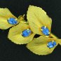 Classy Gold Tone Leaf and Blue Rhinestone Brooch Bro2166