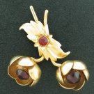 Red Rose Vintage Gold Tone and Rhinestone Pin Bro2088