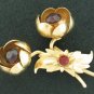 Red Rose Vintage Gold Tone and Rhinestone Pin Bro2088
