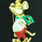 Skating Mouse Enameled on Gold Tone Bro2046