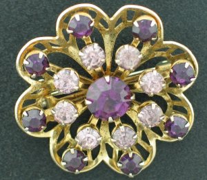 Two Tone Purple Rhinestone Ruffle Brooch Bro2103