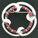Silver Tone and Red Baguette Vintage Brooch Bro2080
