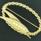 Vintage Twisted Rope Oval Brooch with Faux Pearls Bro2085