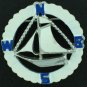 Coro Nautical Style Ship Inside the Compass in Enameled Blue and White Bro2147