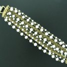 Coro Wide multi Strand White Bead and Chain Bracelet Bra2012