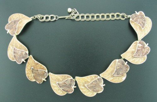 Two Tone Brown Dual Leave Linked Necklace Nec2059