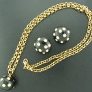 Black Enamel and Rhinestone Polka Dot Necklace and Earring Parure Set2103