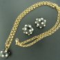 Black Enamel and Rhinestone Polka Dot Necklace and Earring Parure Set2103