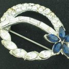 Sapphire Blue and Clear Rhinestone Brooch Bro2067