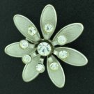 Stamped Silver Tone Daisy Style Flower with Clear Rhinestones Bro2130