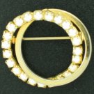 Milk Glass Cabochon and Gold Tone Dual Circle Brooch Bro2109