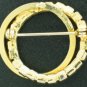 Milk Glass Cabochon and Gold Tone Dual Circle Brooch Bro2109