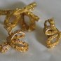 Trifari Stamped Gold Tone Ribbon Design Brooch and Earrings Set2033