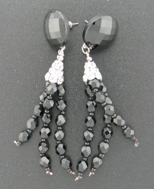French Jet and Rhinestone Dangle Earrings Ear2025