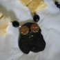 Artisan Marbled Plastic and French Jet with Hand Painted Kitten Nec2093