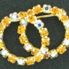 Amber and Aurora Borealis Double Circle Brooch Bro2123