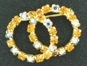 Amber and Aurora Borealis Double Circle Brooch Bro2123