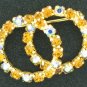 Amber and Aurora Borealis Double Circle Brooch Bro2123