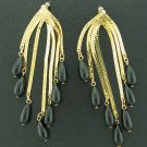 Gorgeous Black Drop Beads and Gold Tone Dangle Post  Earrings Ear2044