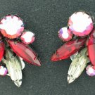 Vintage Red and Clear Marquis and Round Aurora Borealis Rhinestone Earrings Ear2077