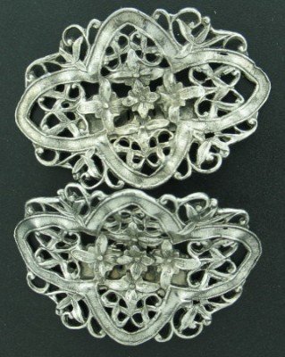 Musi Ornate Silver Tone Flowered Shoe Clips Mis2004