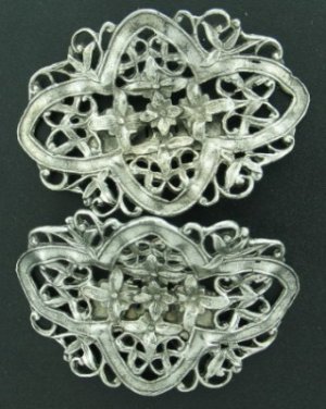 Musi Ornate Silver Tone Flowered Shoe Clips Mis2004