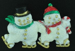 Signed AJC Skating Snowmen Brooch Bro2054