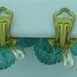 Pale Green Molded Bead Floral Vintage Clip Style Earrings Ear2036