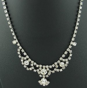 Vintage Clear Prong Set Rhinestone Necklace Nec2080