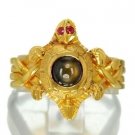 ***NICE*** Puzzle Ring in top turtle design with Natural black sapphire