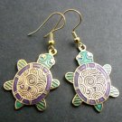 Cloisonne Enamel Turtle Earrings - Green & Purple (EC-EAR703)