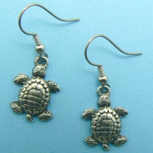 Turtle Pewter Earrings - (Silver Toned)