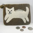 Brown Felt Coin Change Purse w/ Cream Kitty Cat (EC-CHG103) Brown Felt Coin Change Purse w/ Cream Kitty Cat (EC-CHG103)