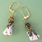 Dog Porcelain & Tigers Eye Bead Earrings