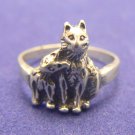 Two Kitty Cats Sterling Silver Finger Ring (EC-RNG102)