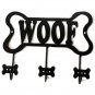Black Metal Dog Bone Woof Leash Holder Wall Rack