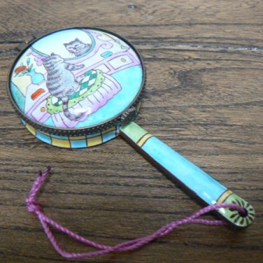 Cat Enameled Vanity Hand Mirror / Trinket Box (EC-MIR103)