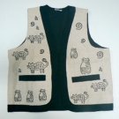 Kitty Cat Block Print Vest - Cream - Size (MED) (EC-VST101)