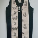 Whimsical Cats Long Cream & Black Vest - MED (EC-VST102)