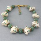 Frog Porcelain & Green Aventurine Beaded Bracelet
