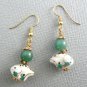 Frog Porcelain & Green Aventurine Beaded Earrings