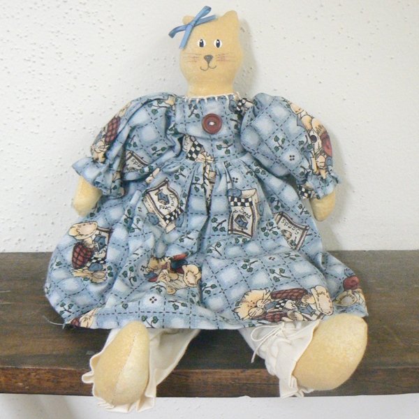 Pretty Kitty Handmade Cat Doll in Blue Dress (EC-DOL101)