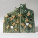 Green Ceramic Kitty Cats Candle Holders