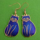 Blue Cloisonne Enamel Kitty Cat Earrings