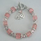 Cat Charm Bracelet with Cherry Quartz Beads Toggle Clasp (EC-BRC107)